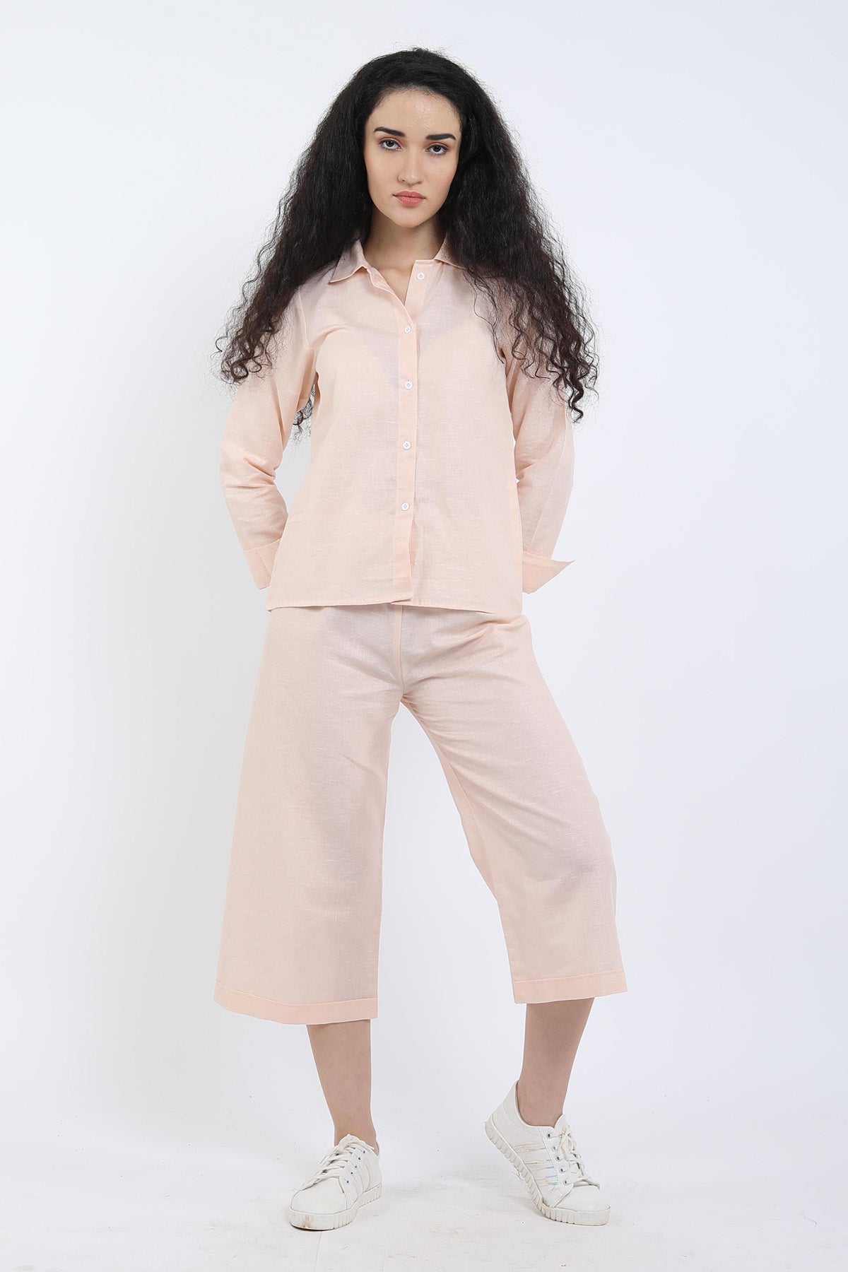Peach Cotton Linen Flare Pant