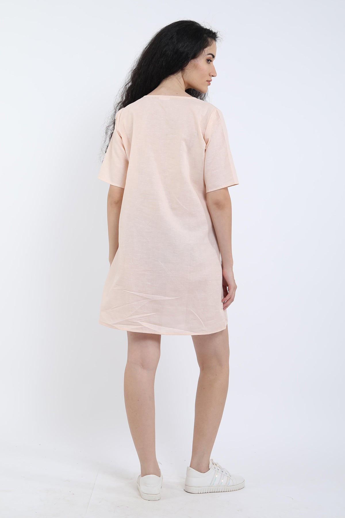 Peach Cotton Linen Loose Dress