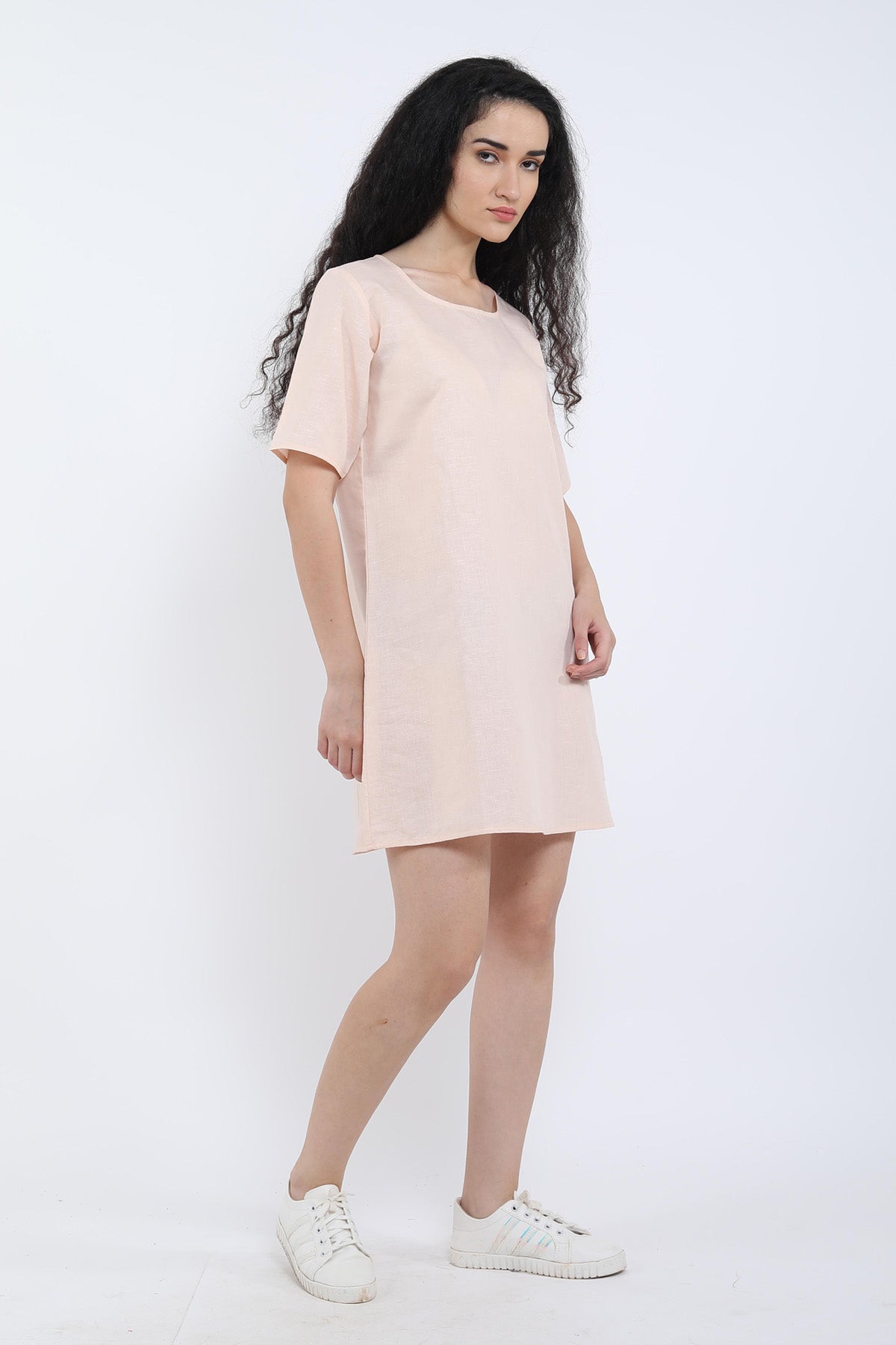 Peach Cotton Linen Loose Dress