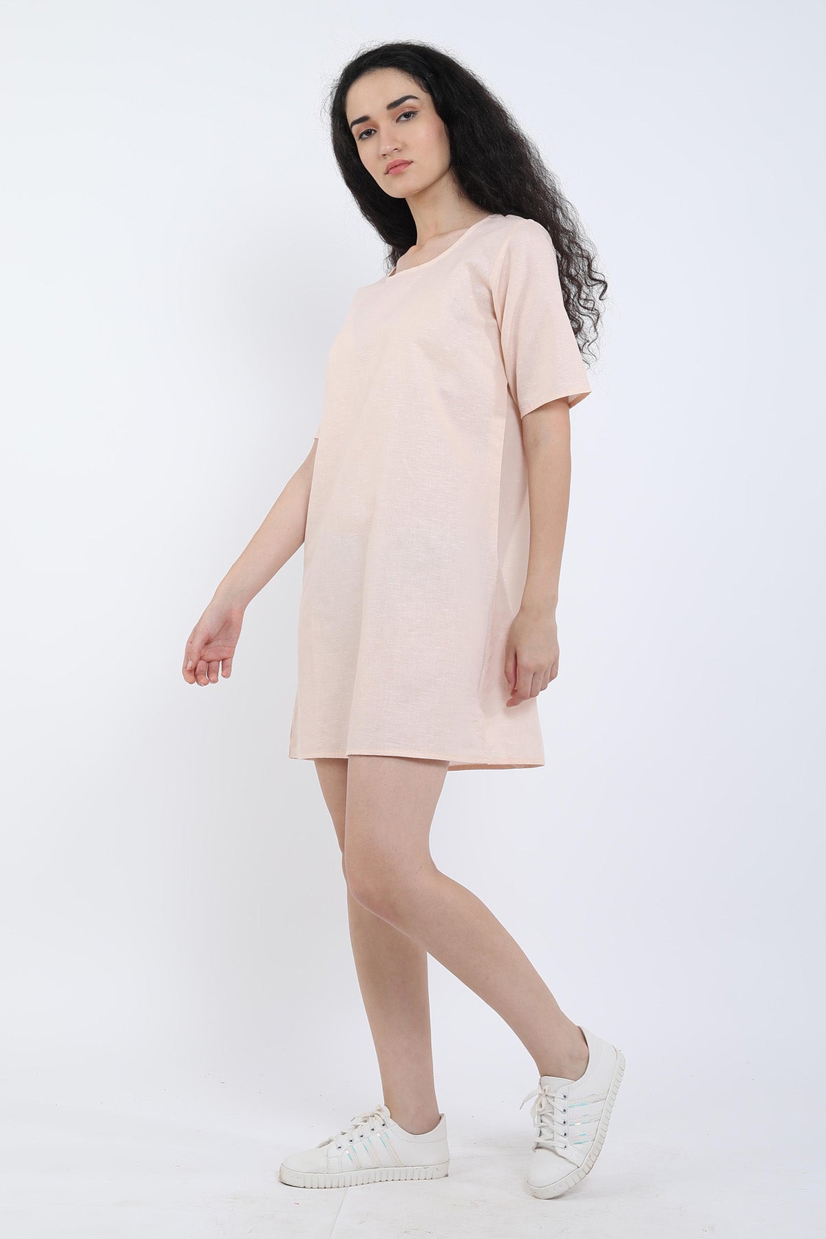 Peach Cotton Linen Loose Dress