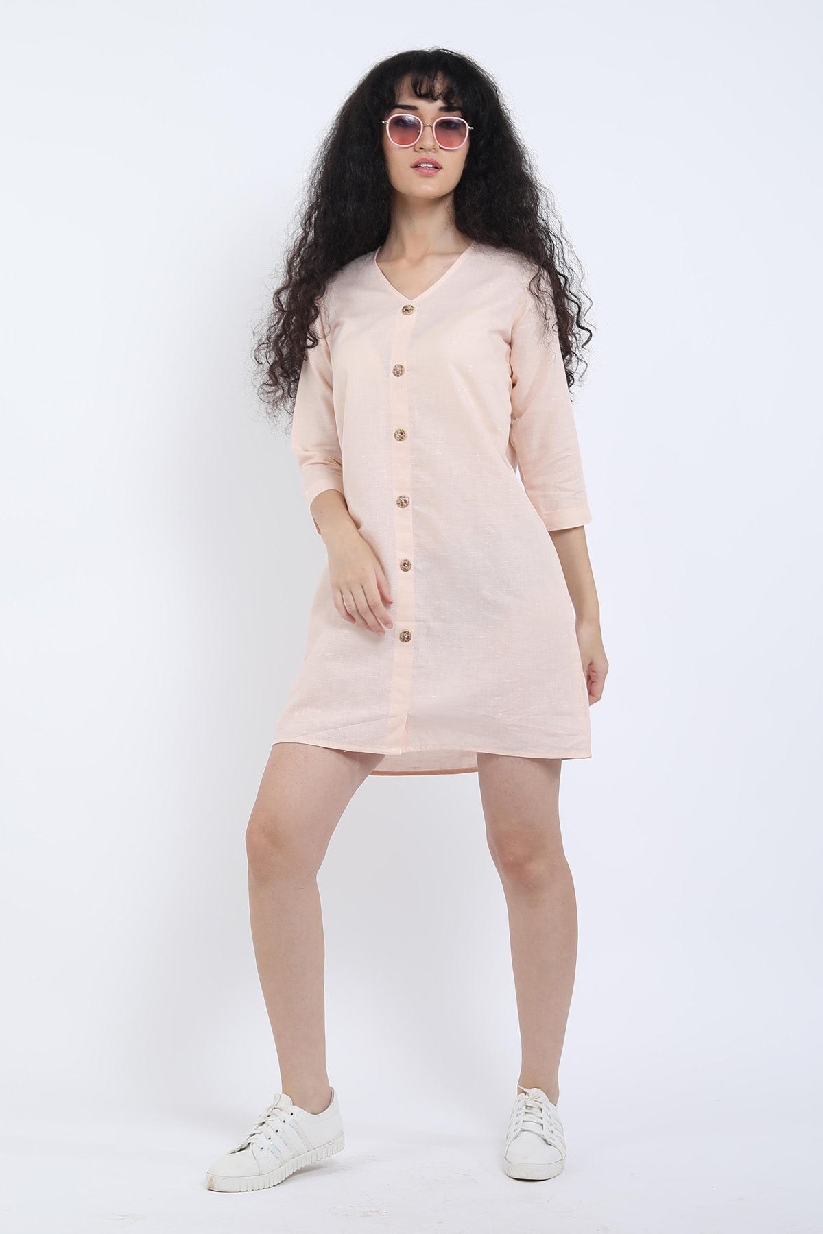 Peach Cotton Linen Mini Dress
