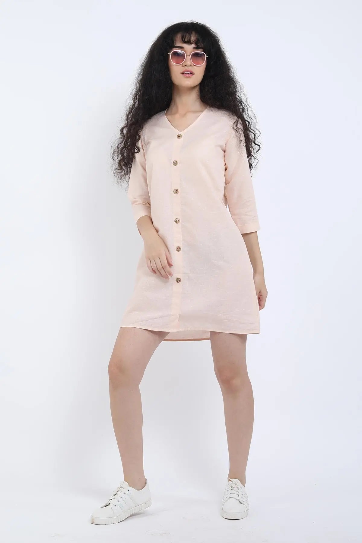 Peach Cotton Linen Mini Dress SNEHA B