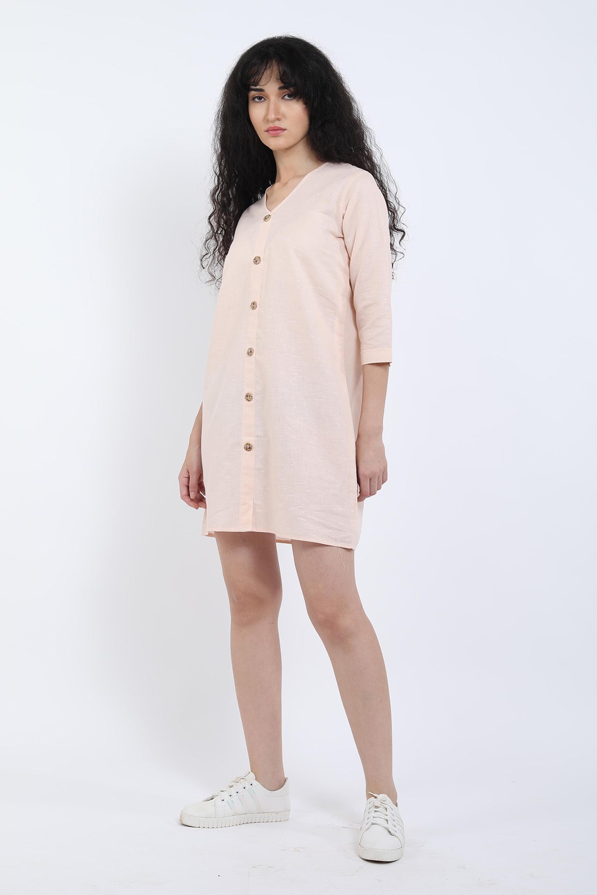 Peach Cotton Linen Mini Dress