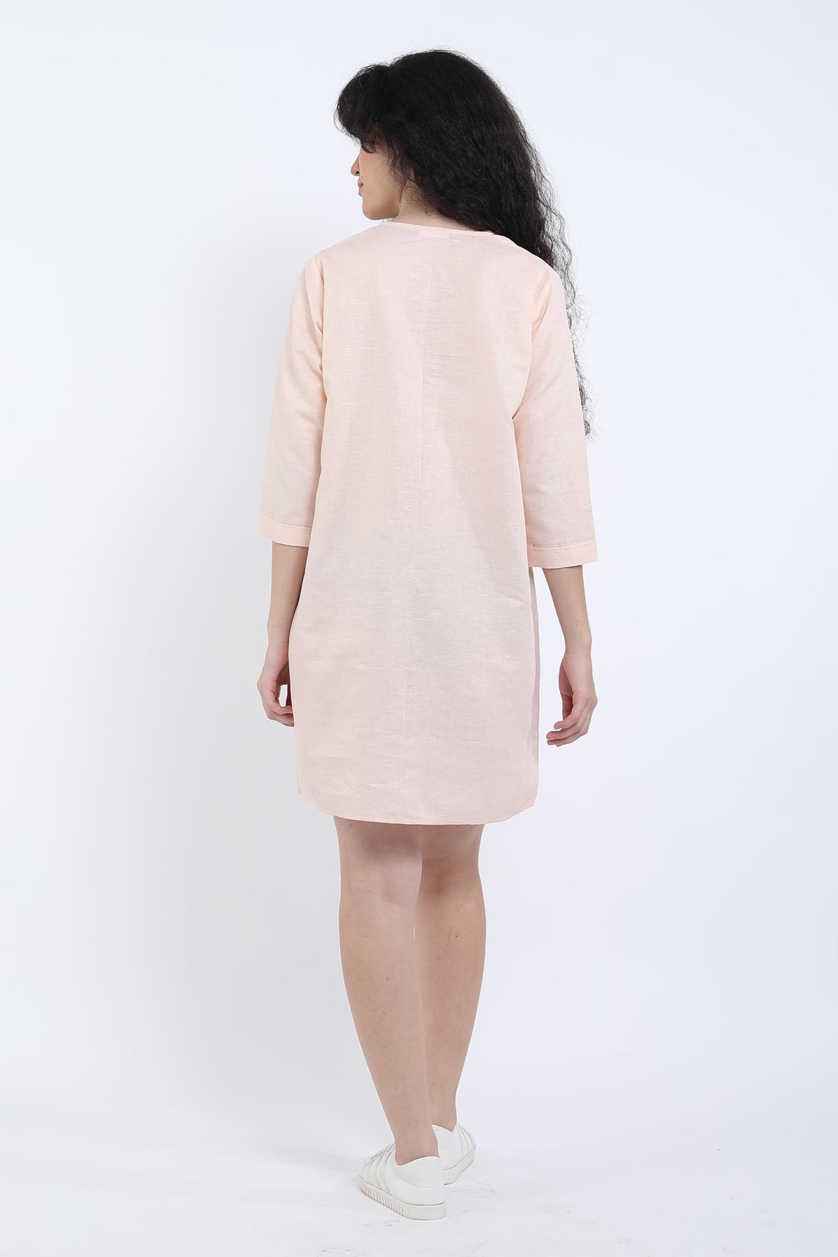 Peach Cotton Linen Mini Dress