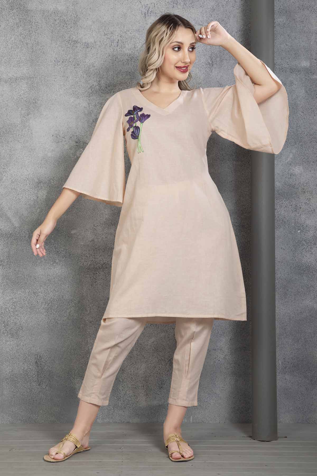 Buy Peach Embroidered Kurta & Pant by SNEHA B