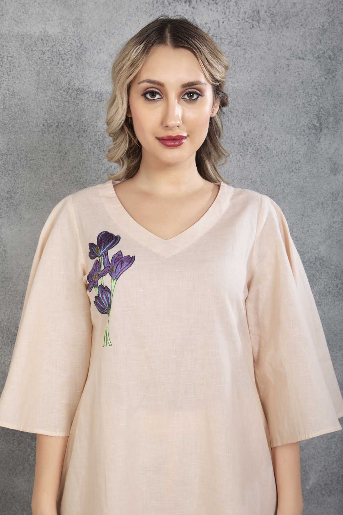 Peach Embroidered Kurta & Pant