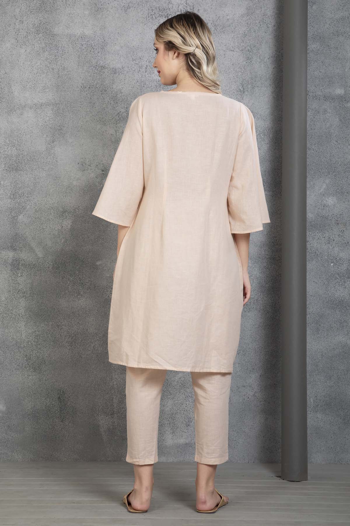 Peach Embroidered Kurta & Pant
