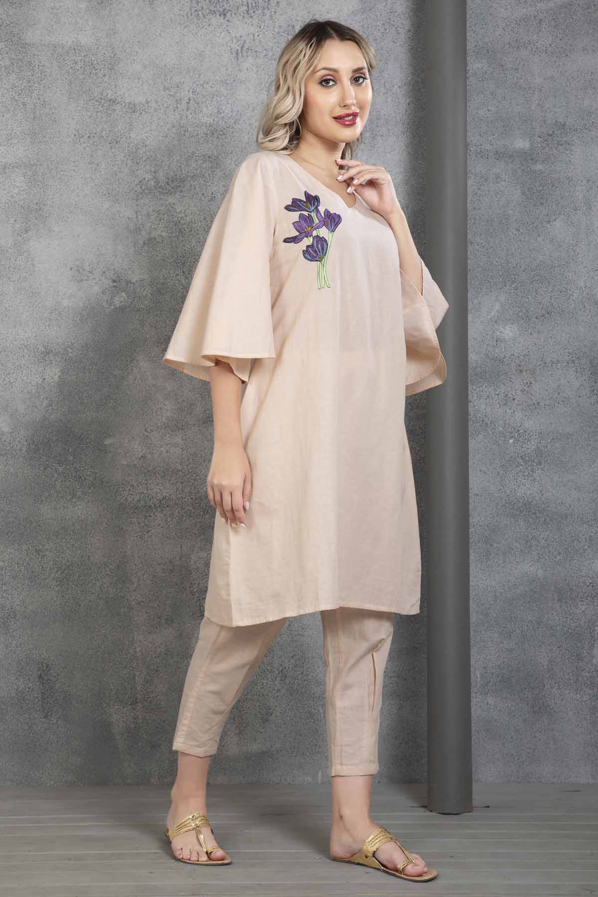 Peach Embroidered Kurta & Pant