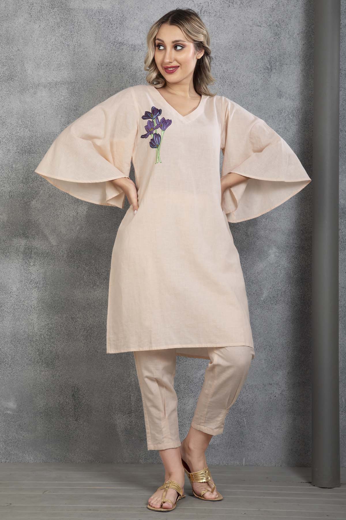 Peach Embroidered Kurta & Pant