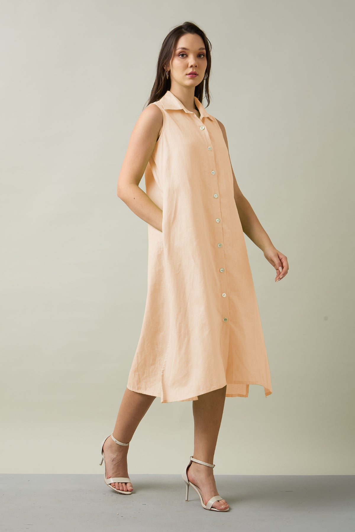 Peach Sleeveless Shirt Dress