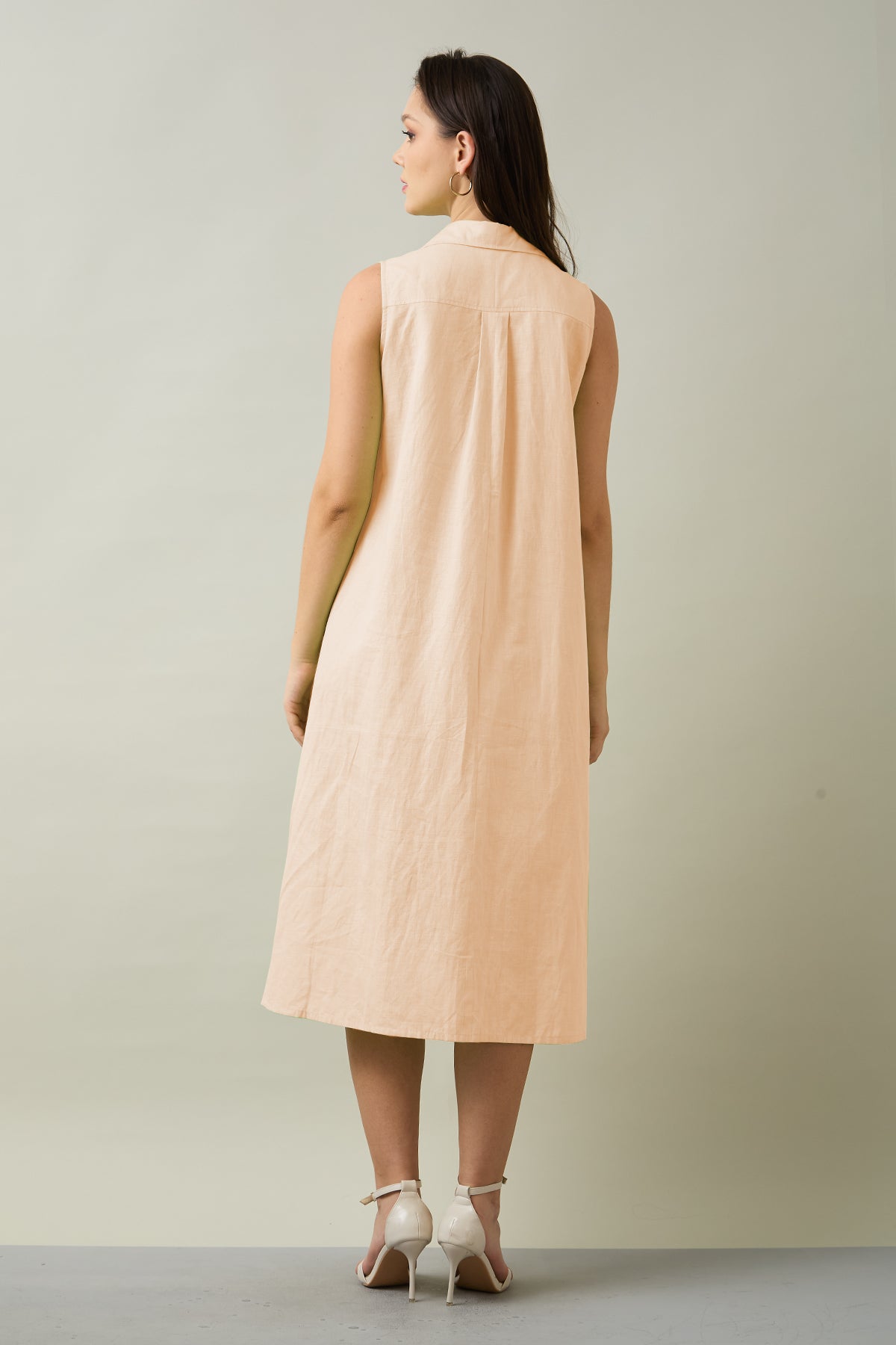 Peach Sleeveless Shirt Dress