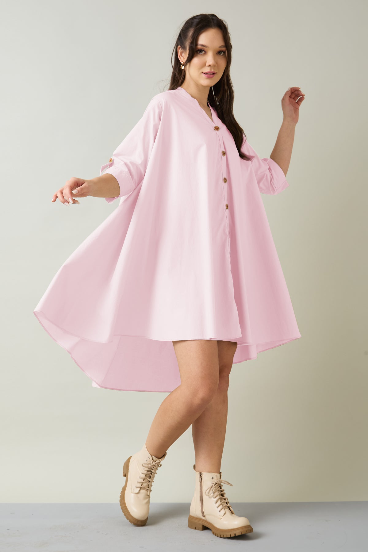 Pink Cotton Oversized Dress