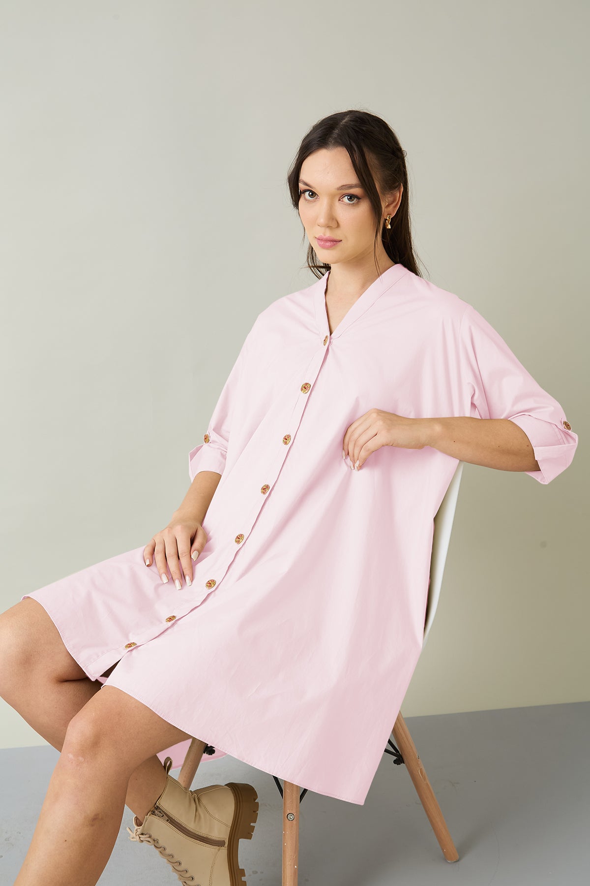 Pink Cotton Oversized Dress