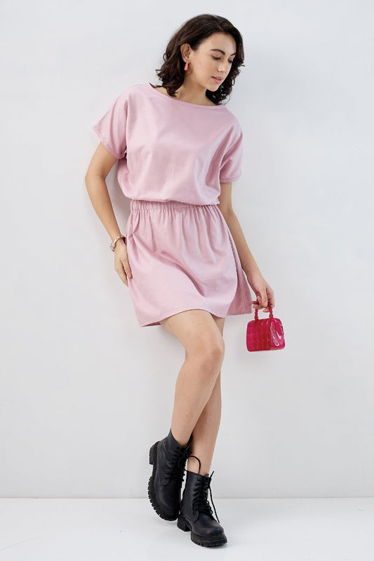 Pink Relax Style Cotton Dress