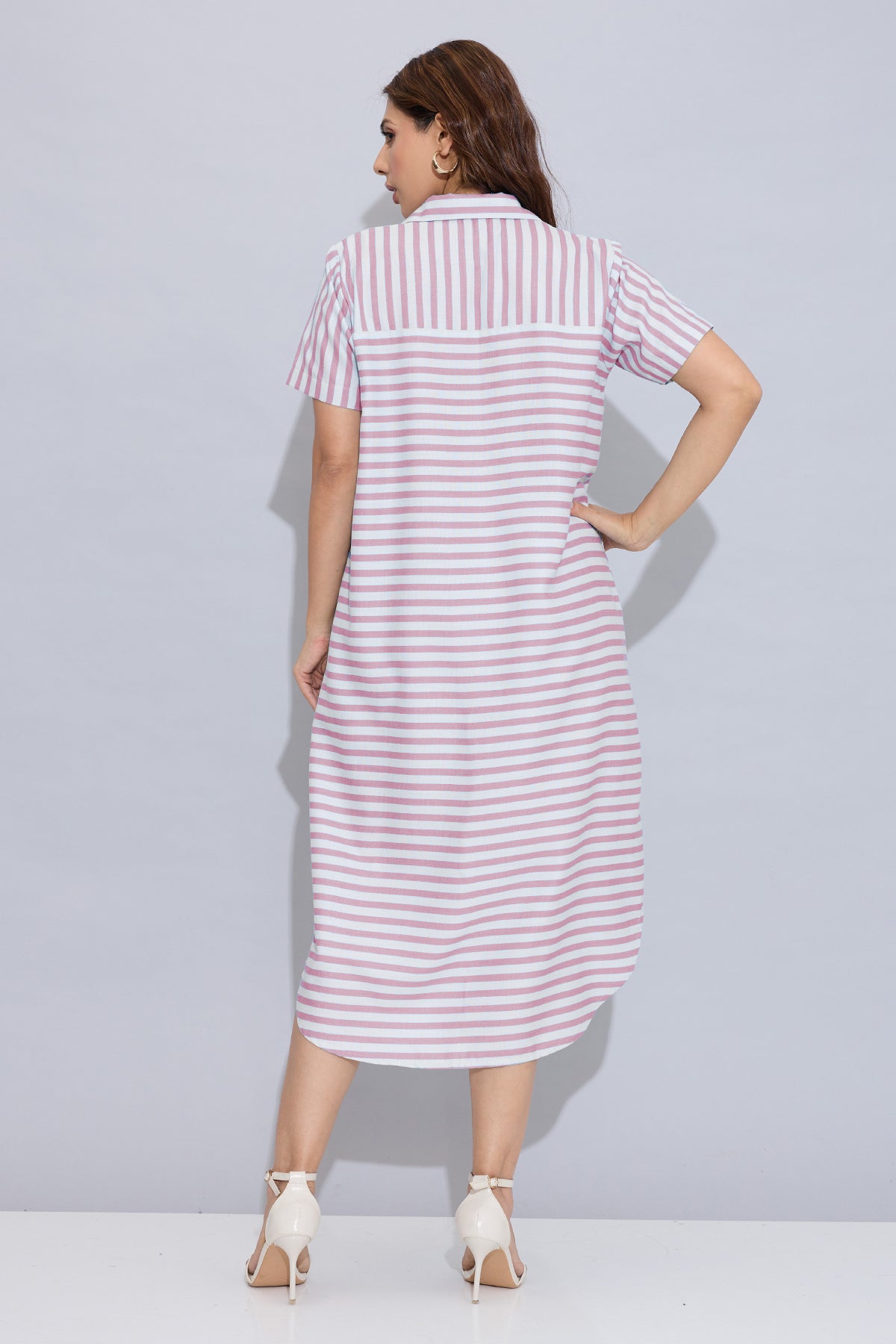 Pink Stripe Cotton Shirt Dress