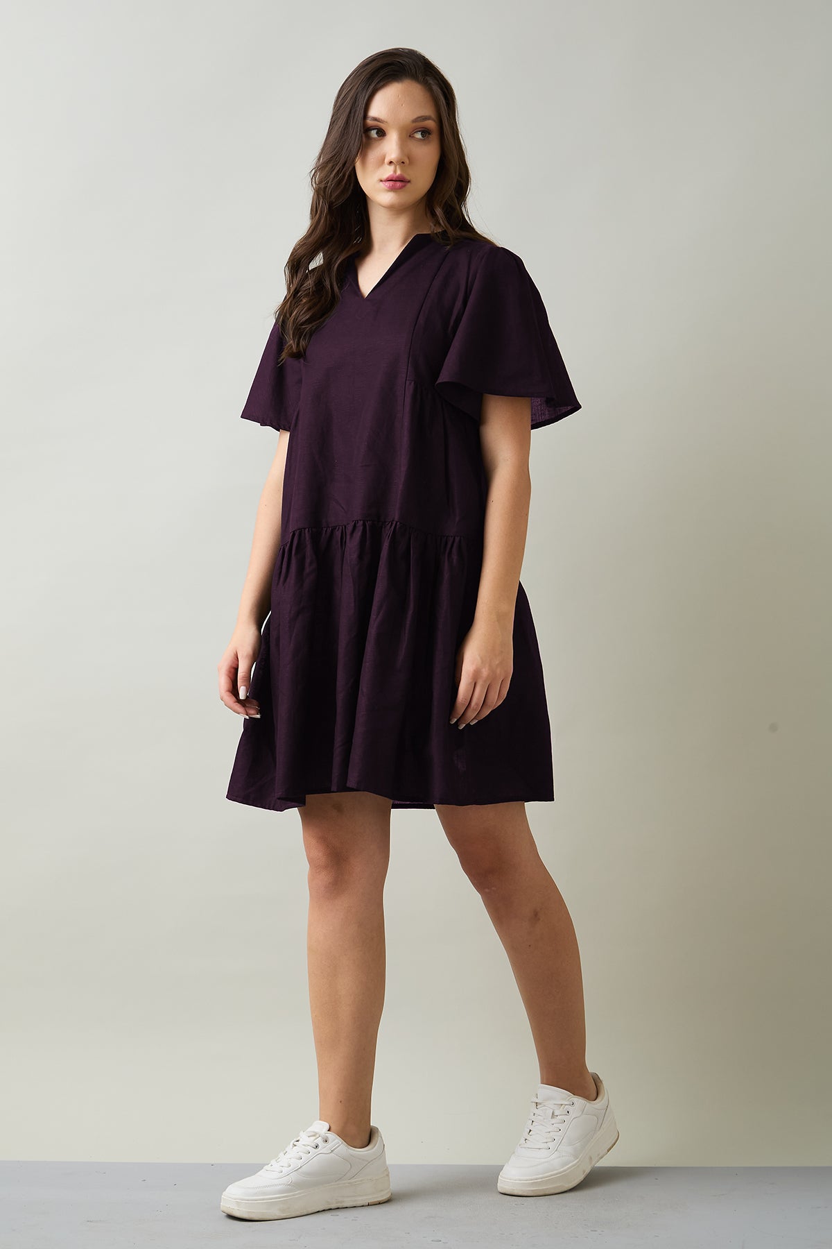 Plum Cotton Linen Flare Dress