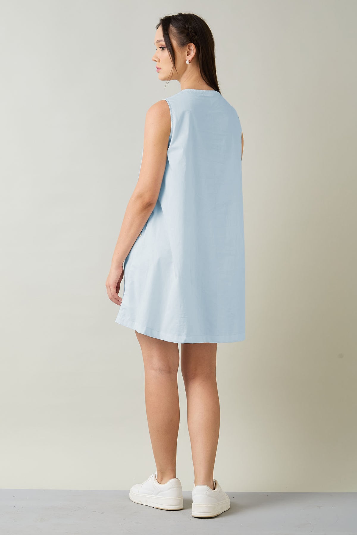Powder Blue Cotton Mini Dress