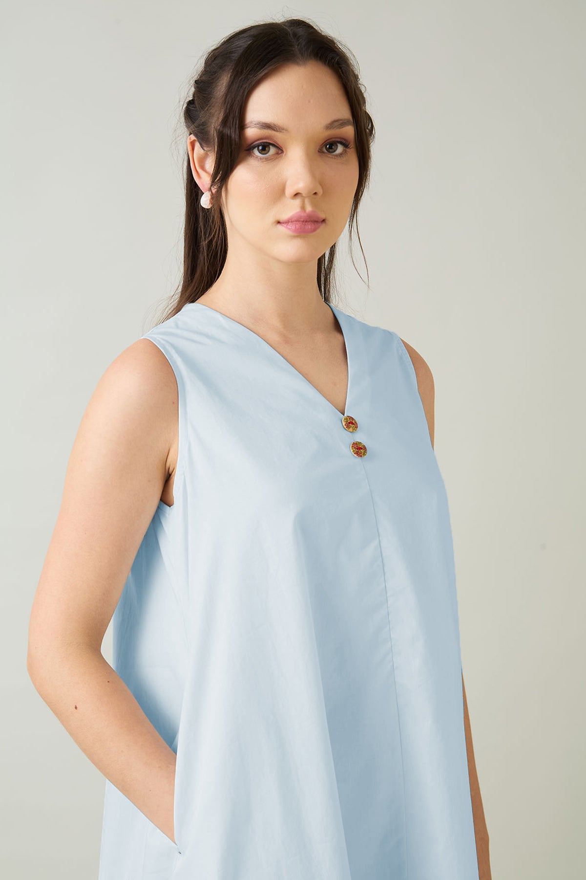 Powder Blue Cotton Mini Dress