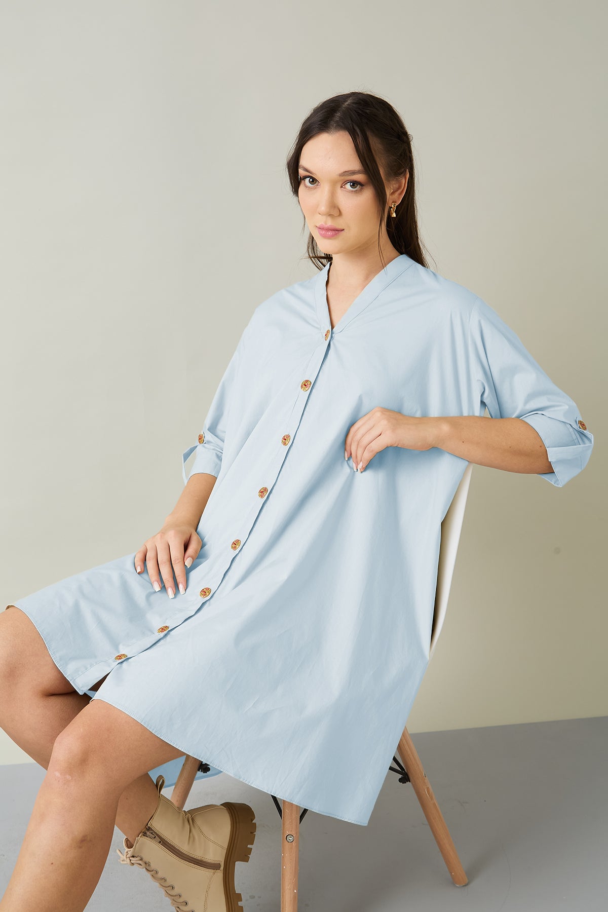 Powder Blue Cotton Relax Dress