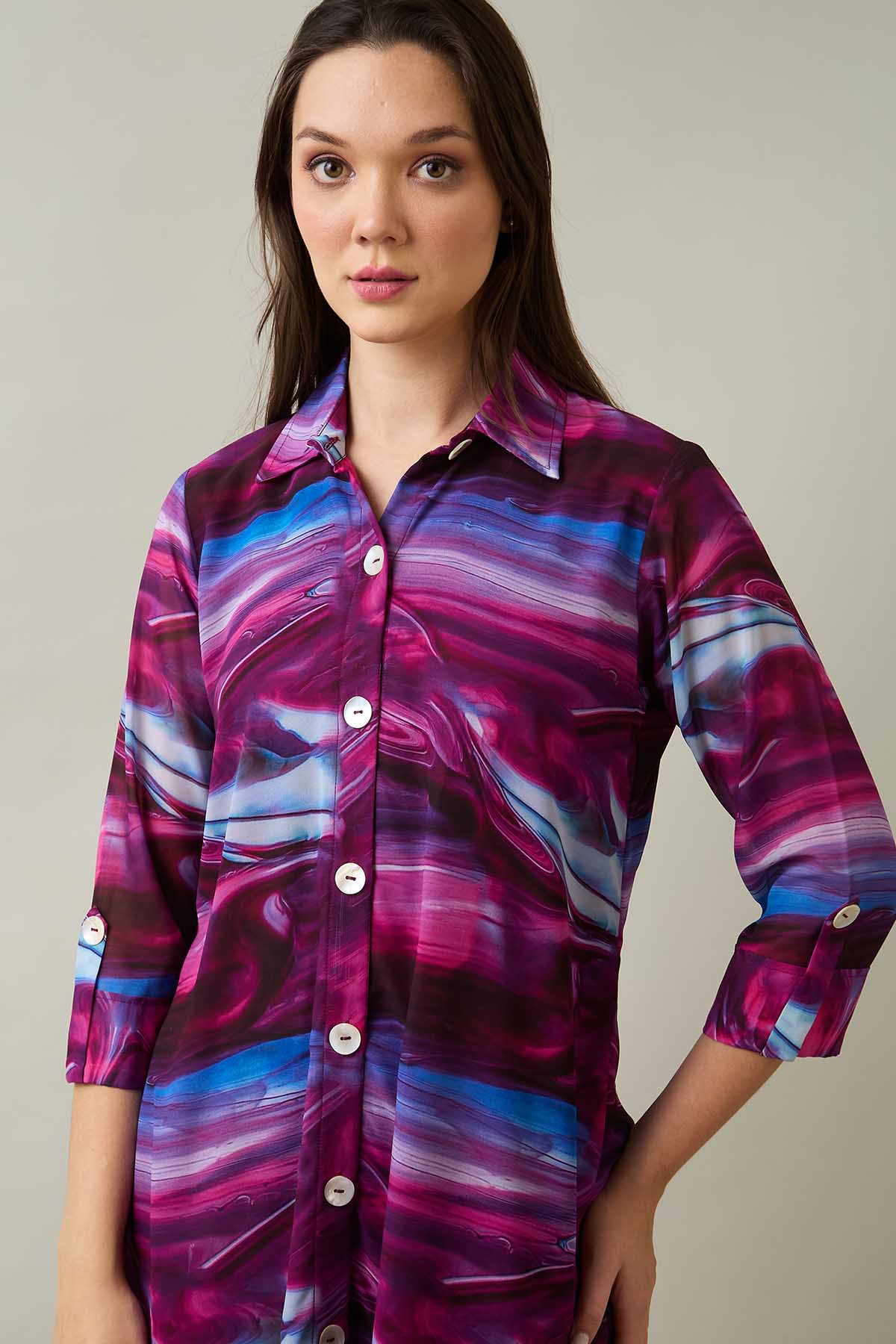 Printed Shirt Style Tunic Set