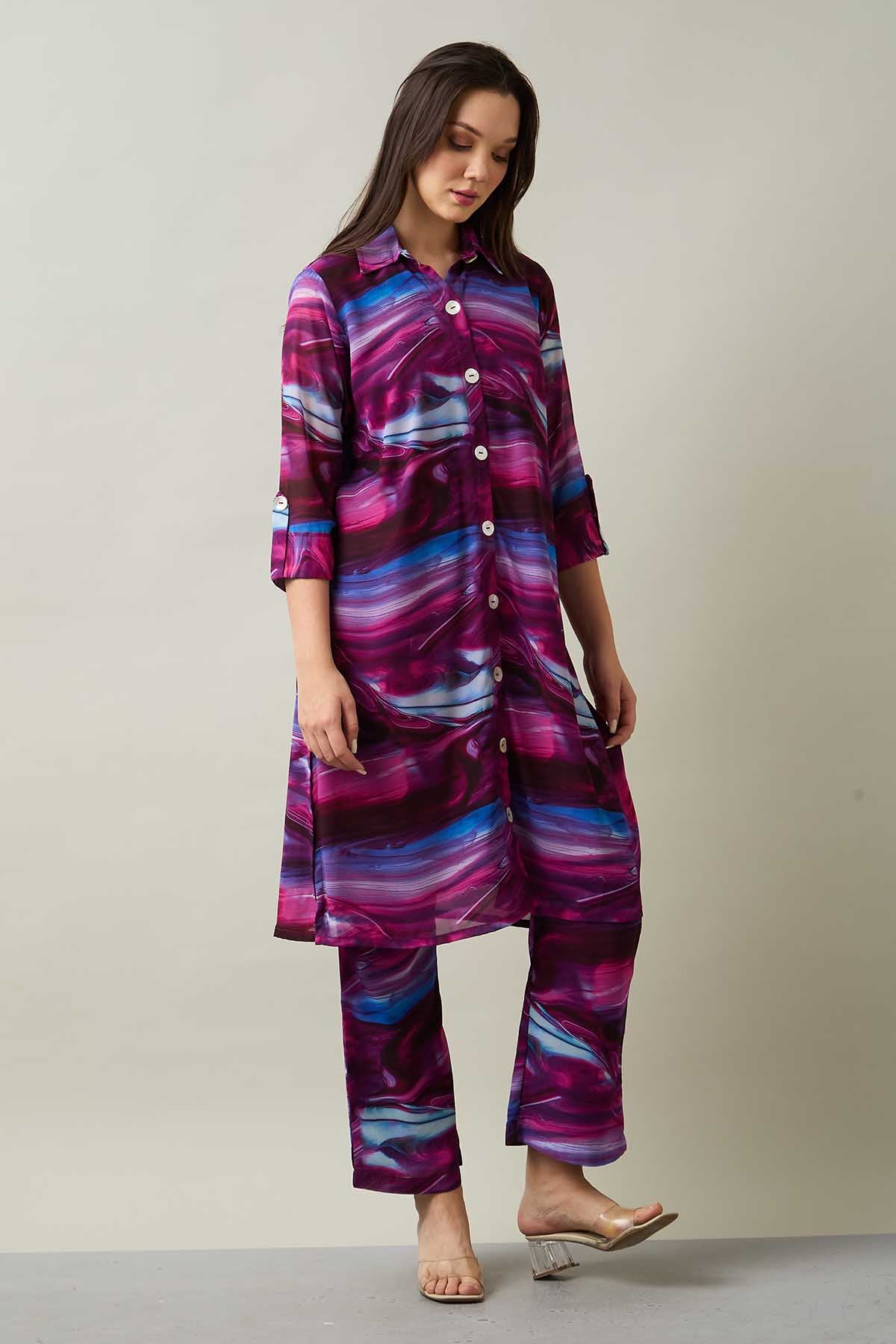 Printed Shirt Style Tunic Set