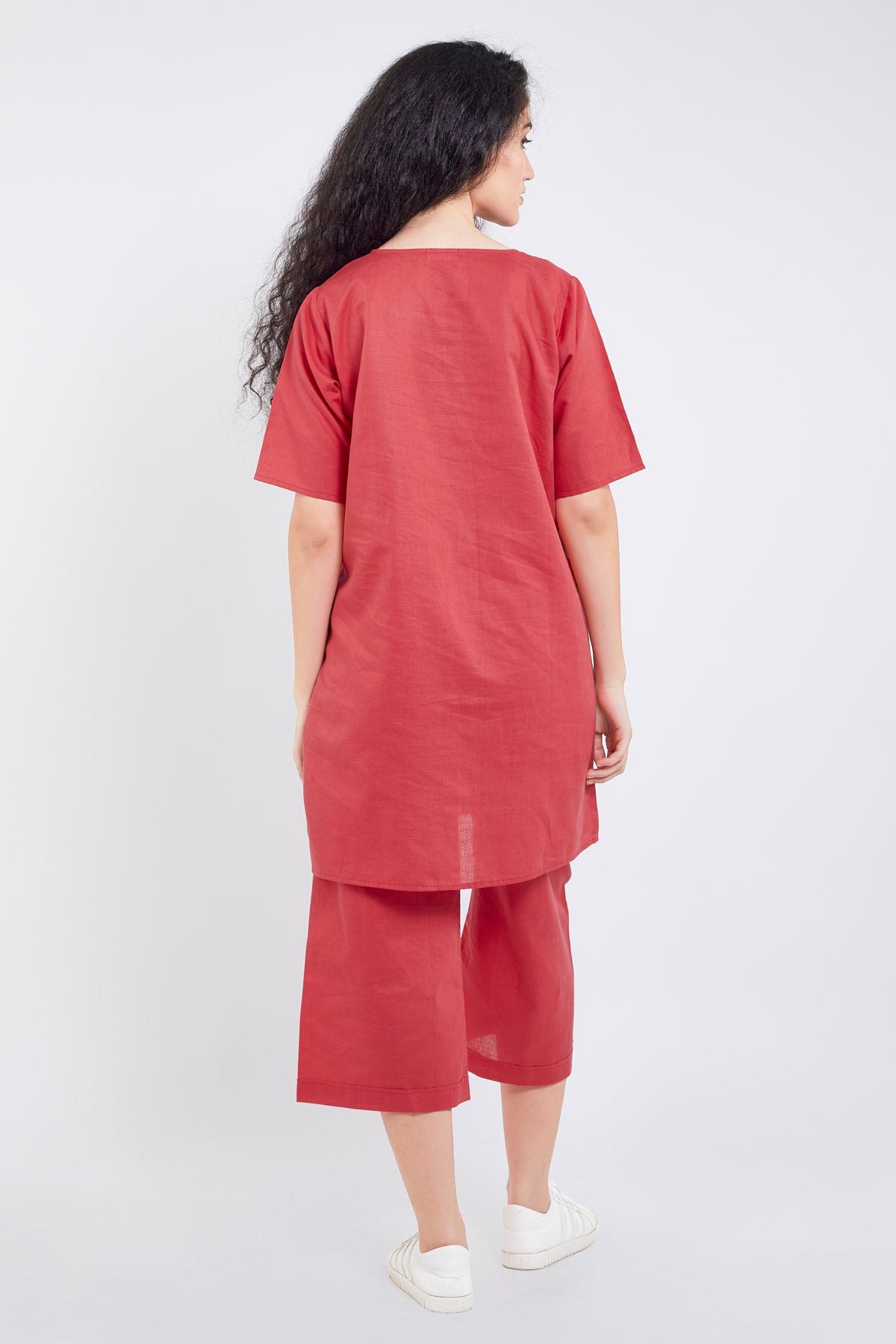 Red Cotton Linen Loose Dress