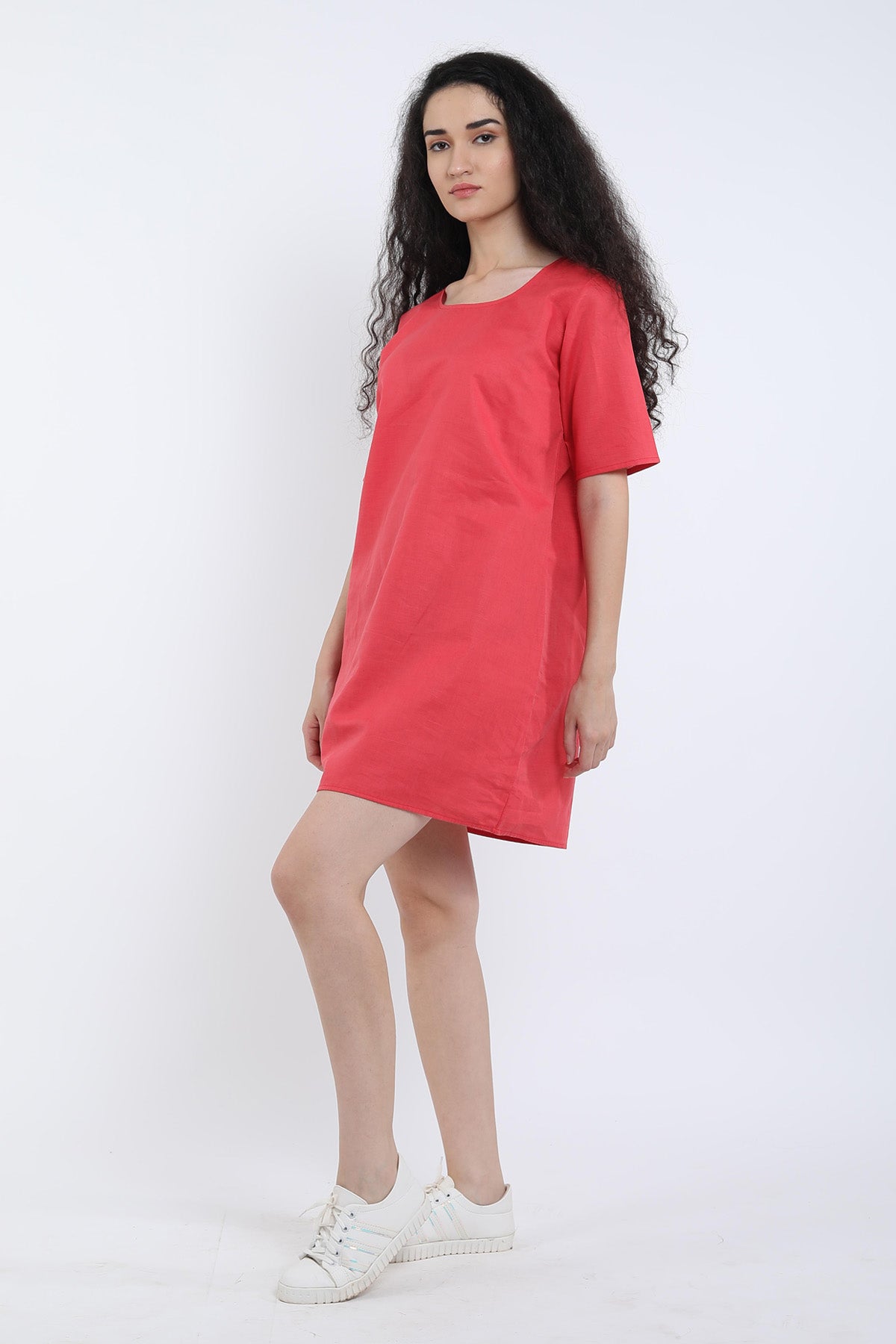 Red Cotton Linen Loose Dress