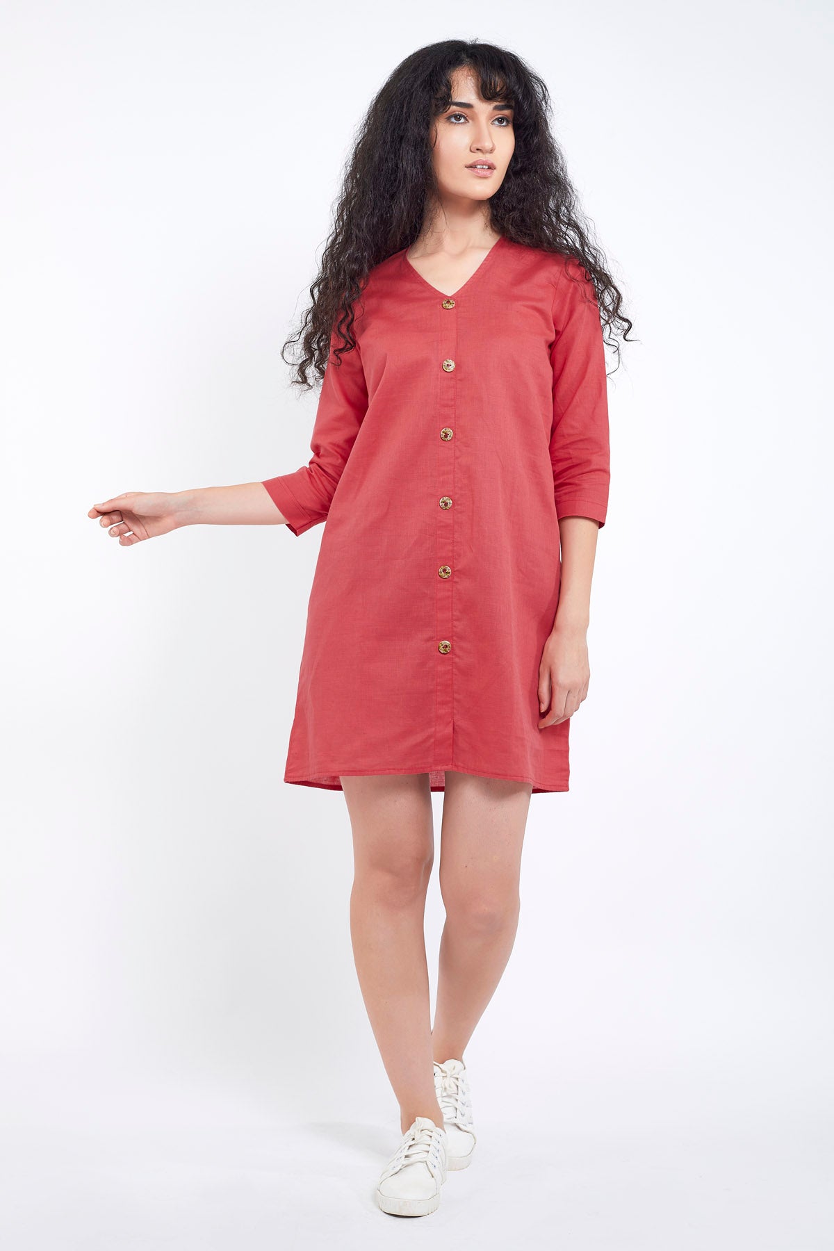 Red Cotton Linen Mini Dress