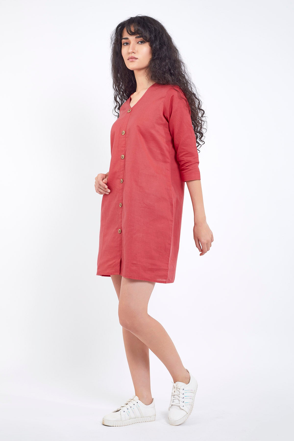Red Cotton Linen Mini Dress