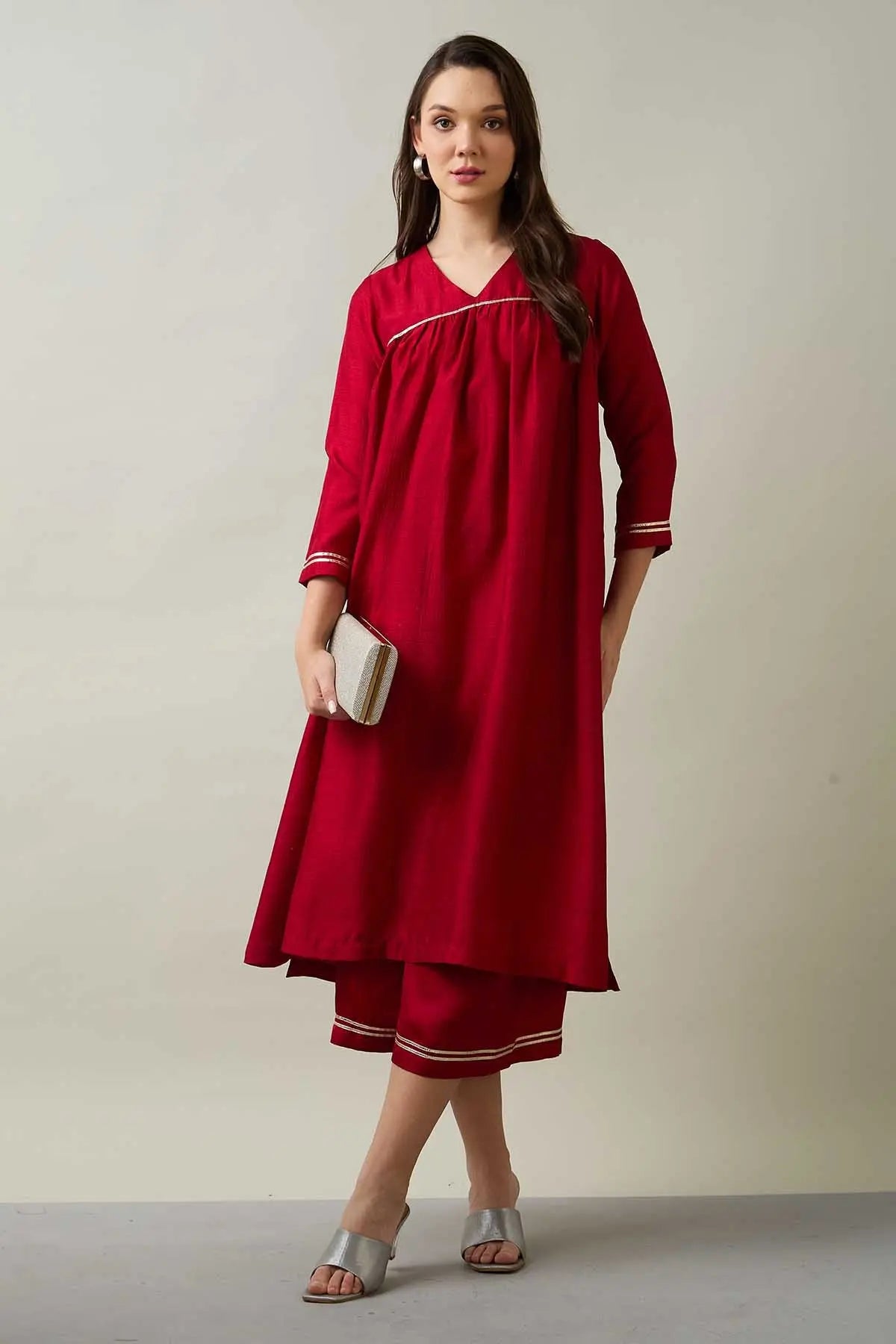 Red Silk Gota Patti Kurta Set SNEHA B