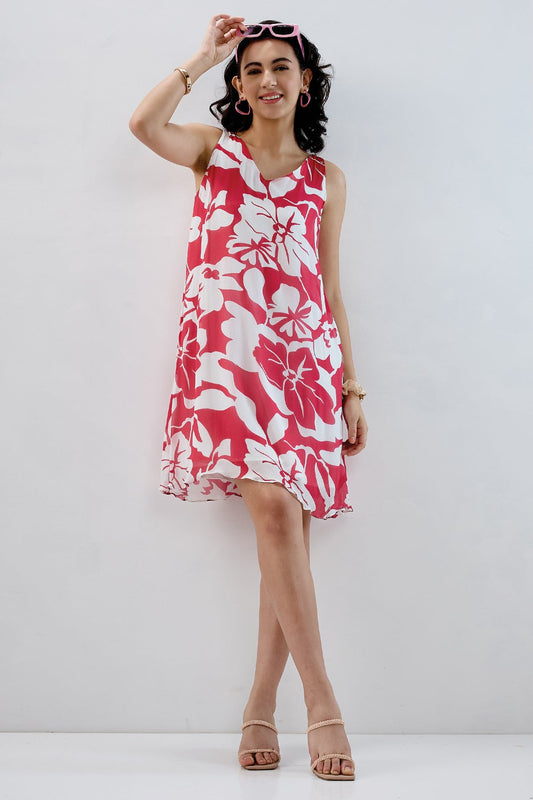 Red White Back Tie Knot Dress