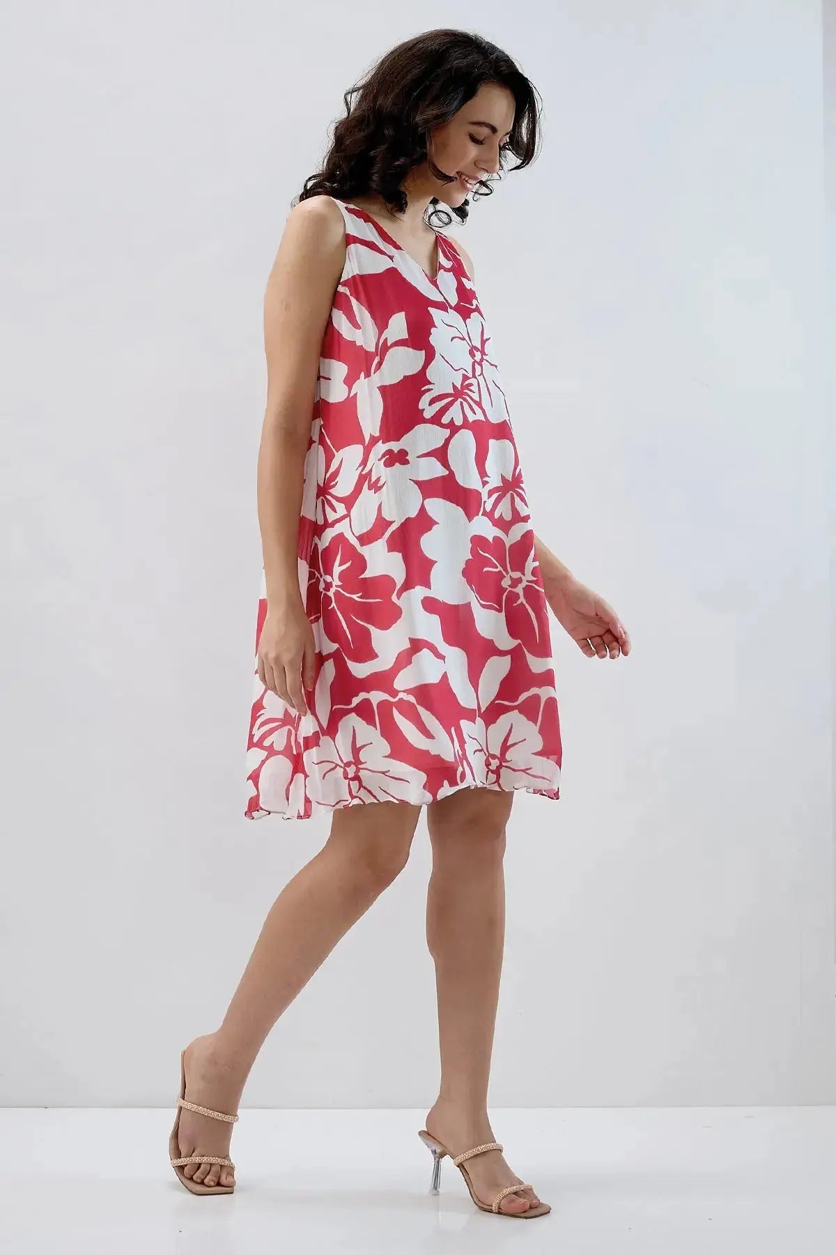 Red White Back Tie Knot Dress SNEHA B