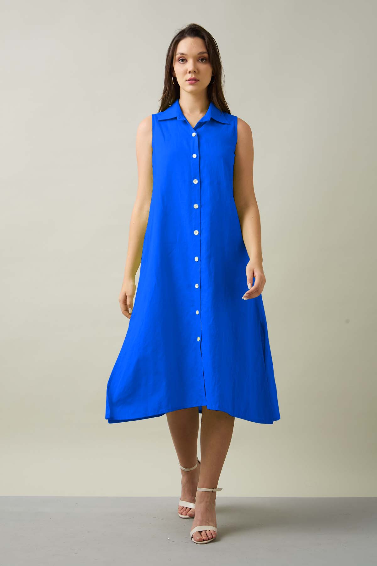 Royal Blue Collar Shirt Dress