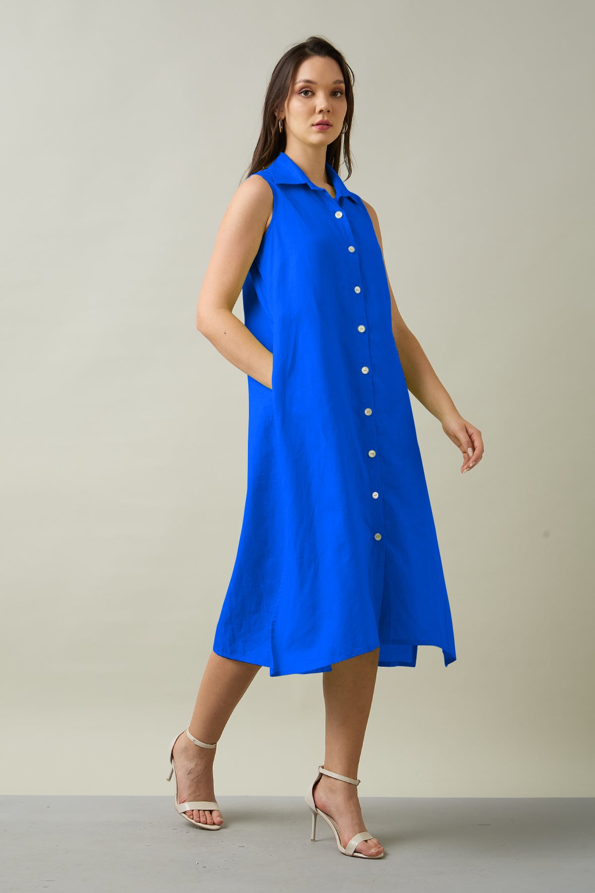 Royal Blue Collar Shirt Dress
