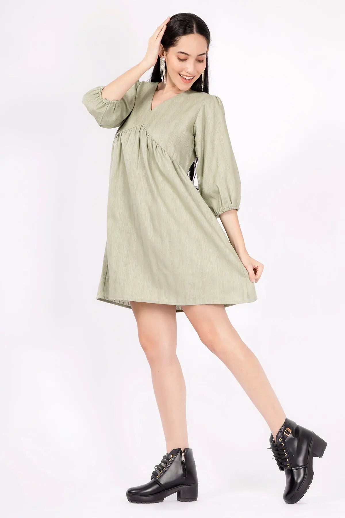 Sage Weave Textured Mini Dress SNEHA B