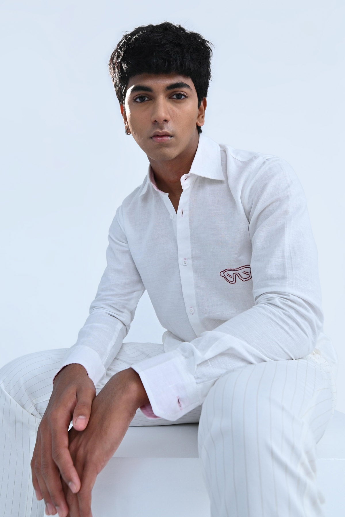 Sunglasses Embroidered Cotton Linen Shirt
