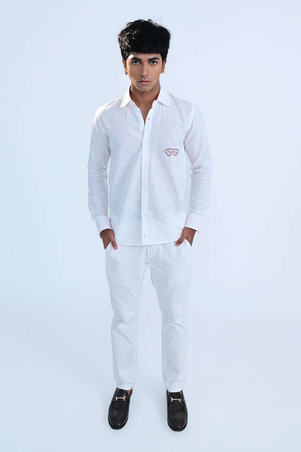 Sunglasses Embroidered Cotton Linen Shirt