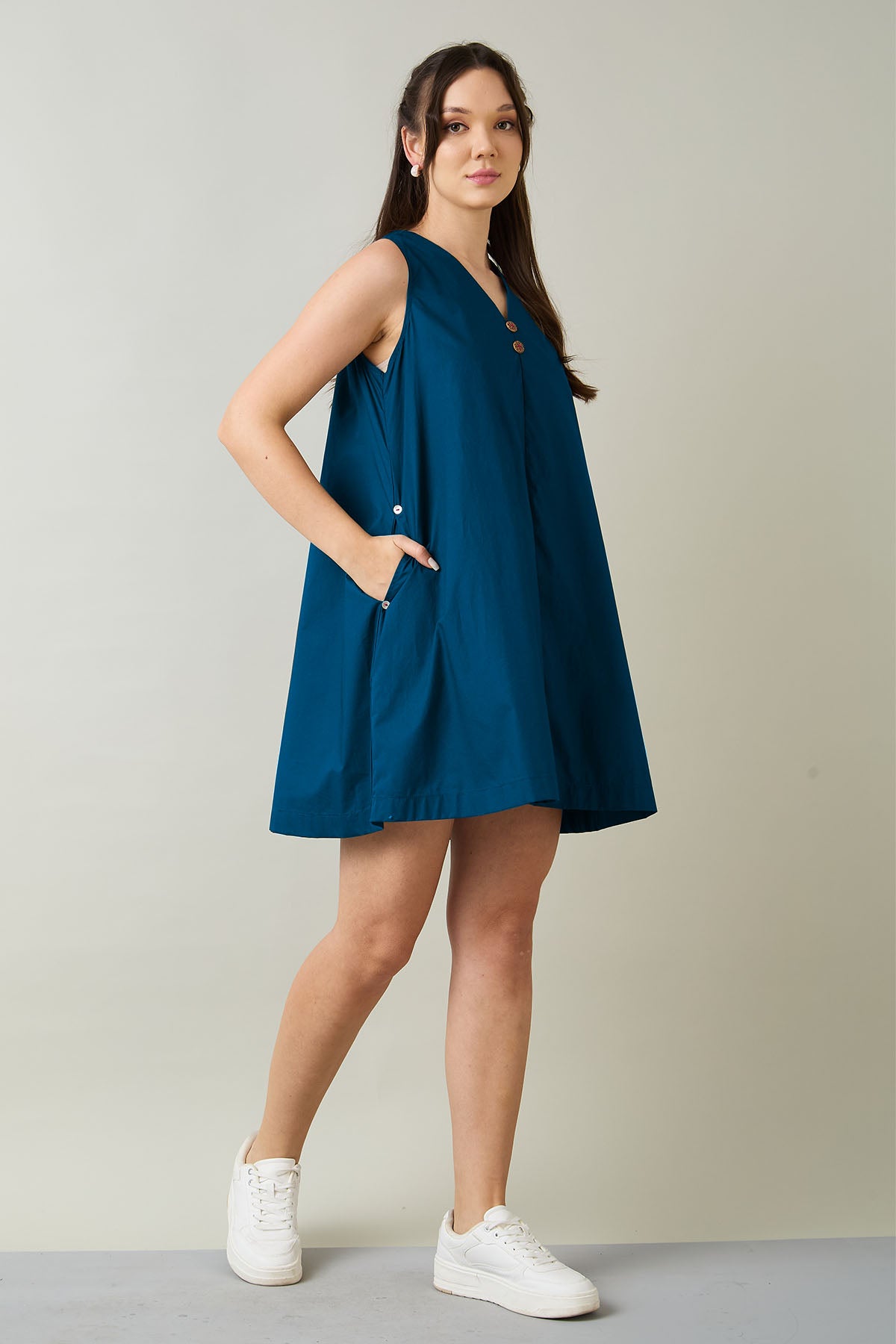 Teal Cotton Sleeveless Dress