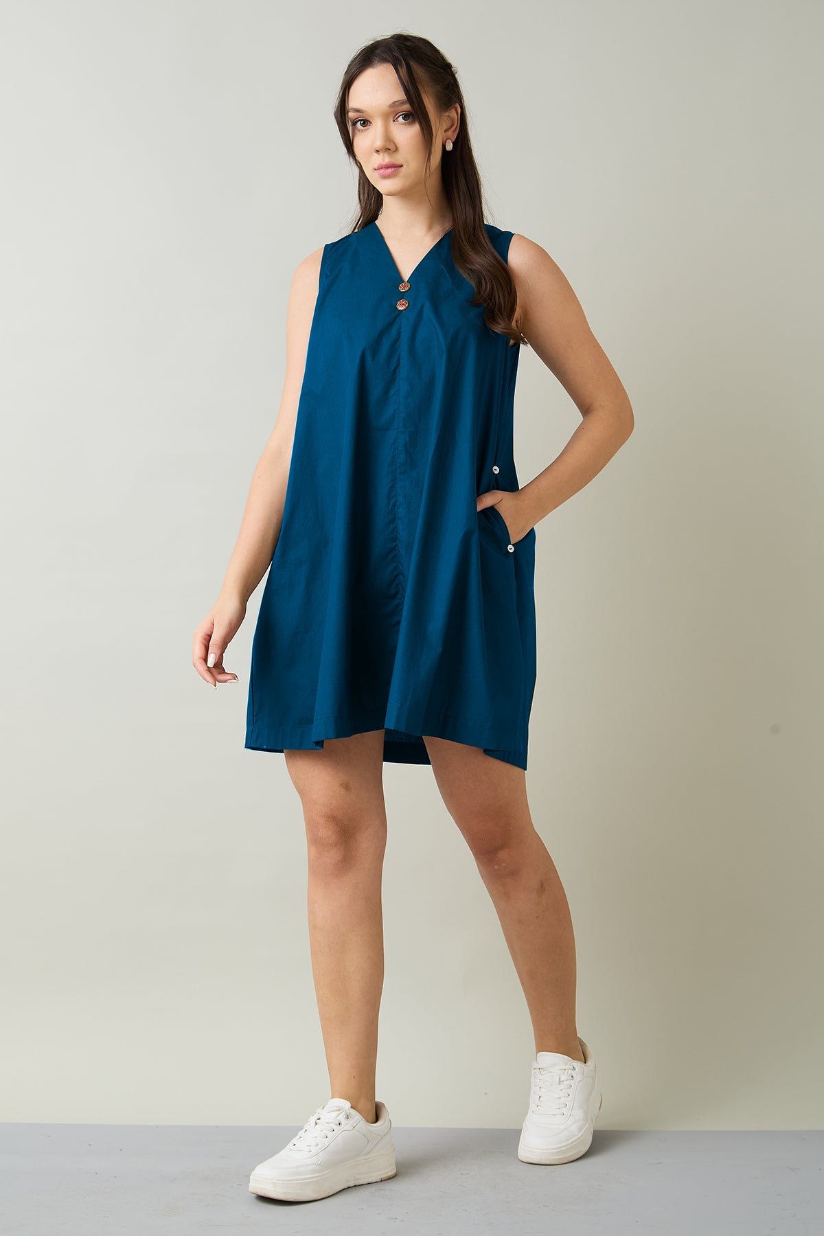 Teal Cotton Sleeveless Dress