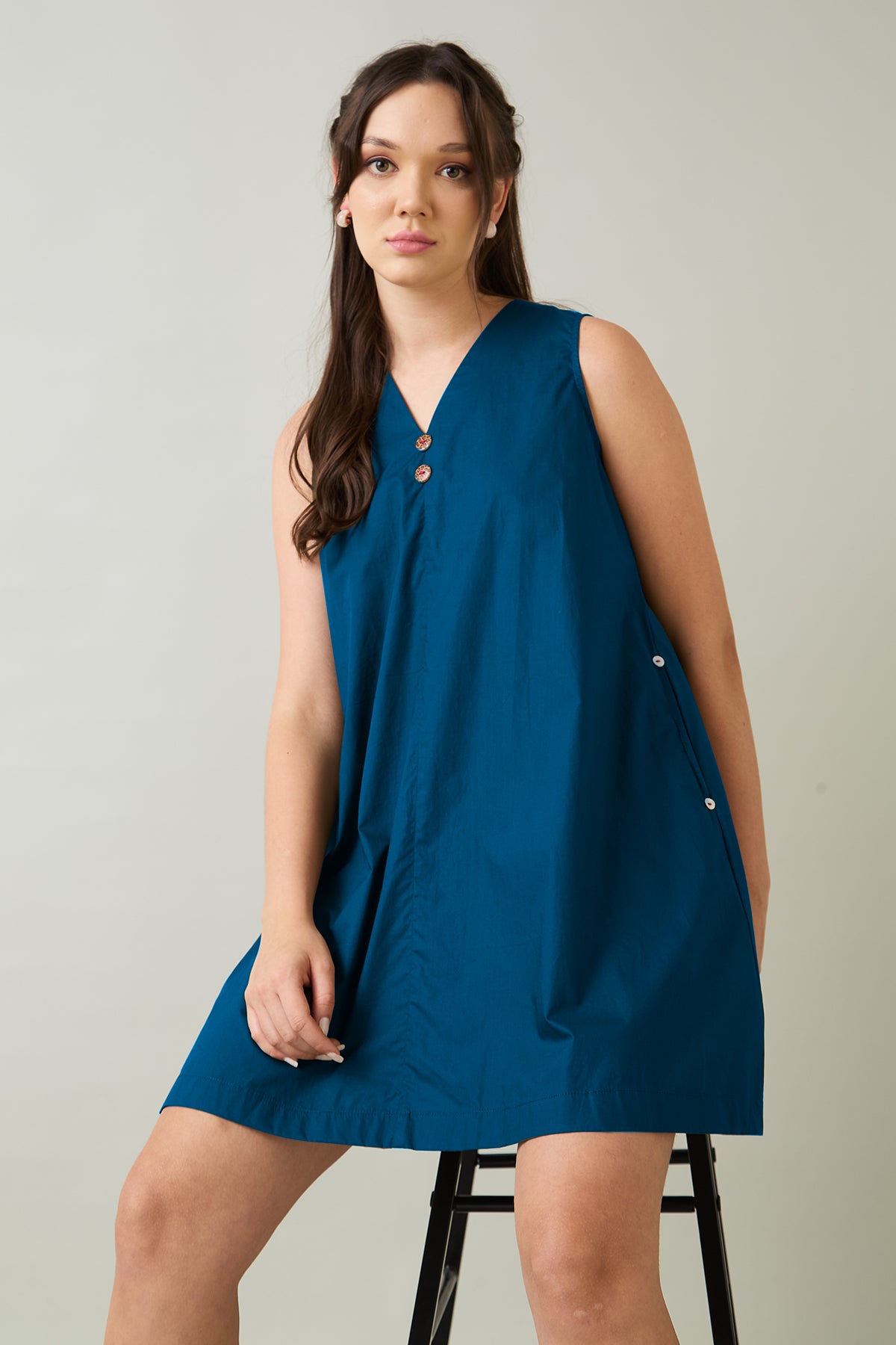 Teal Cotton Sleeveless Dress