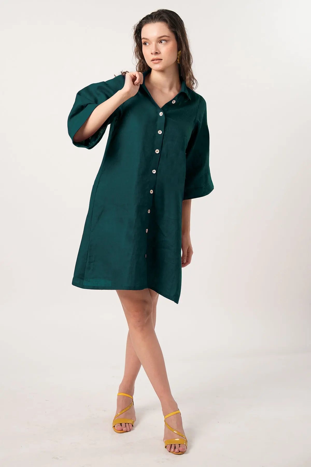 Teal Green Button Shirt Dress SNEHA B