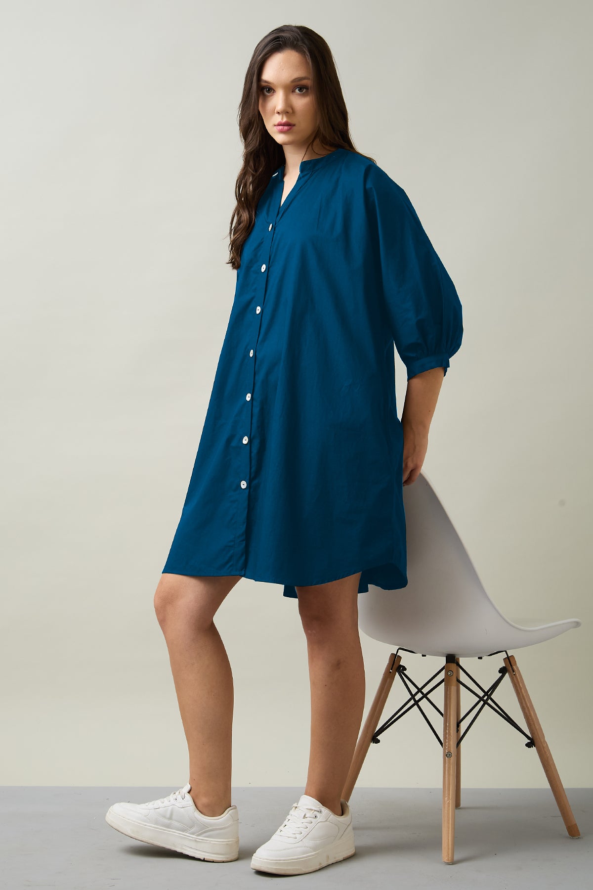 Teal Relaxed Shirt Style Dress