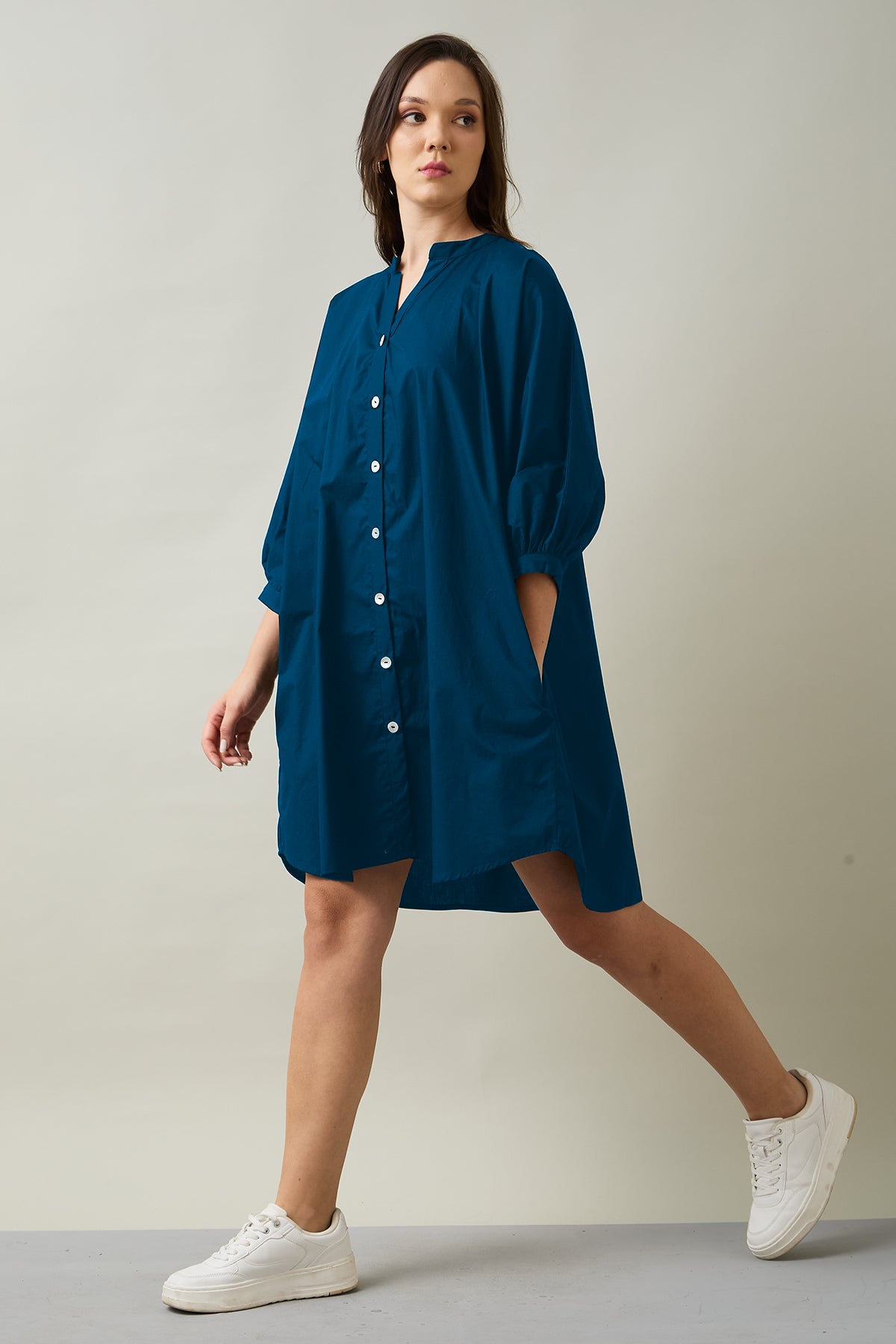 Teal Relaxed Shirt Style Dress