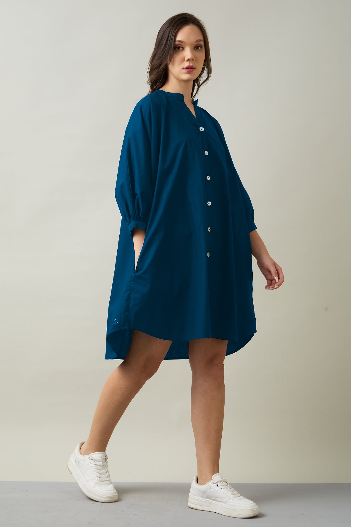 Teal Relaxed Shirt Style Dress