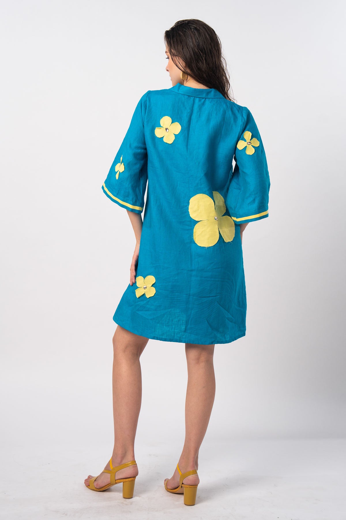 Turquoise Patchwork Shirt Dress