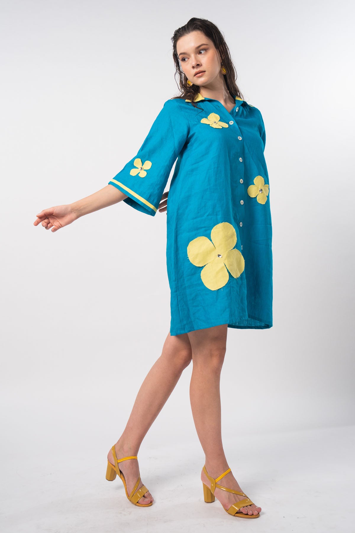 Turquoise Patchwork Shirt Dress