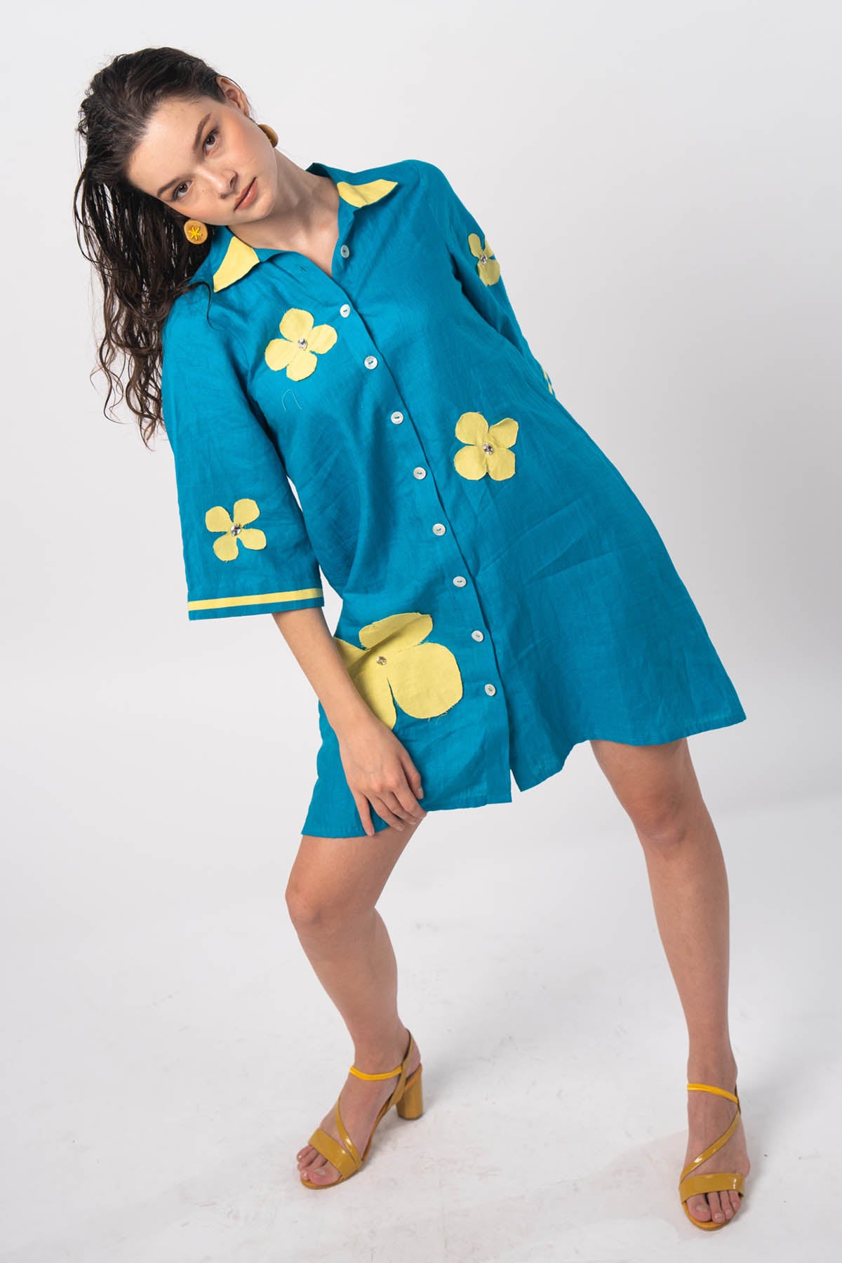 Turquoise Patchwork Shirt Dress