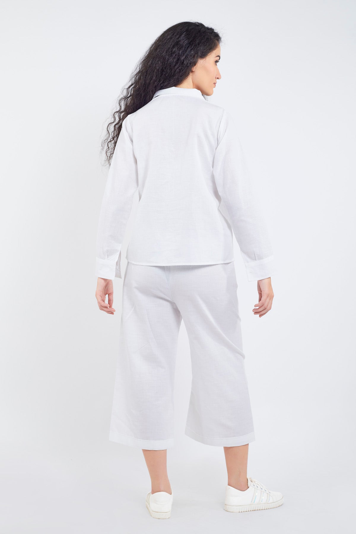 White Cotton Linen Collar Shirt