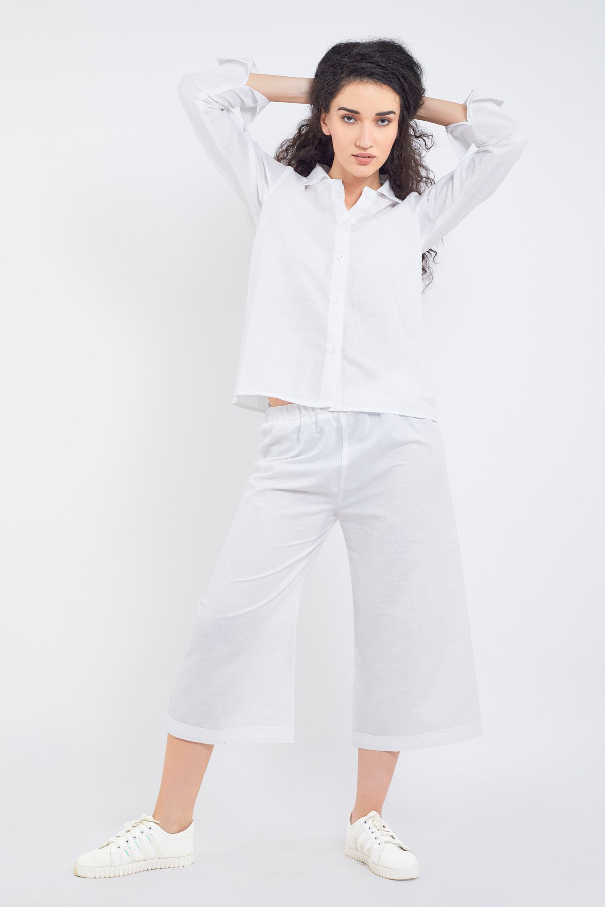 White Cotton Linen Collar Shirt