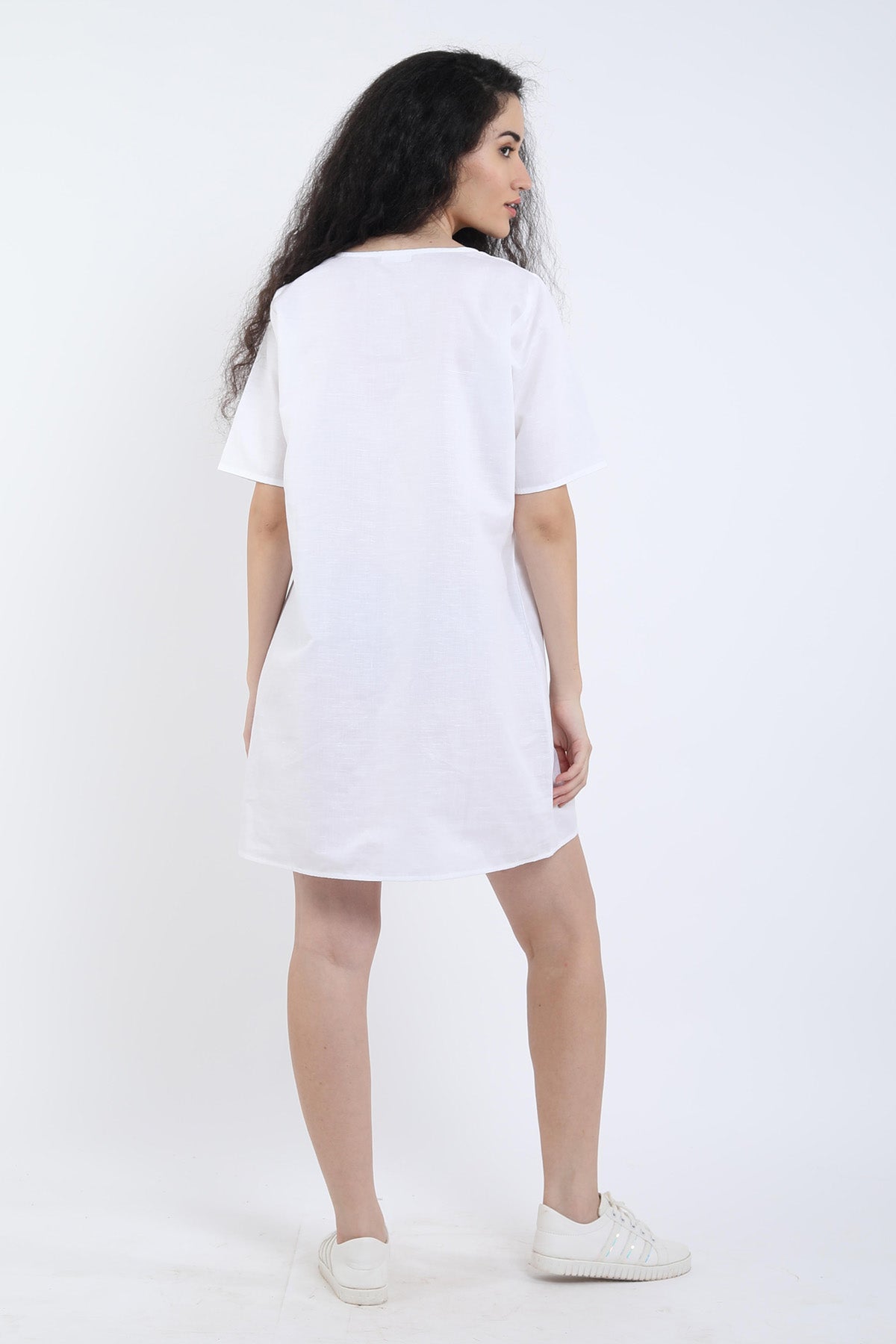 White Cotton Linen Loose Dress